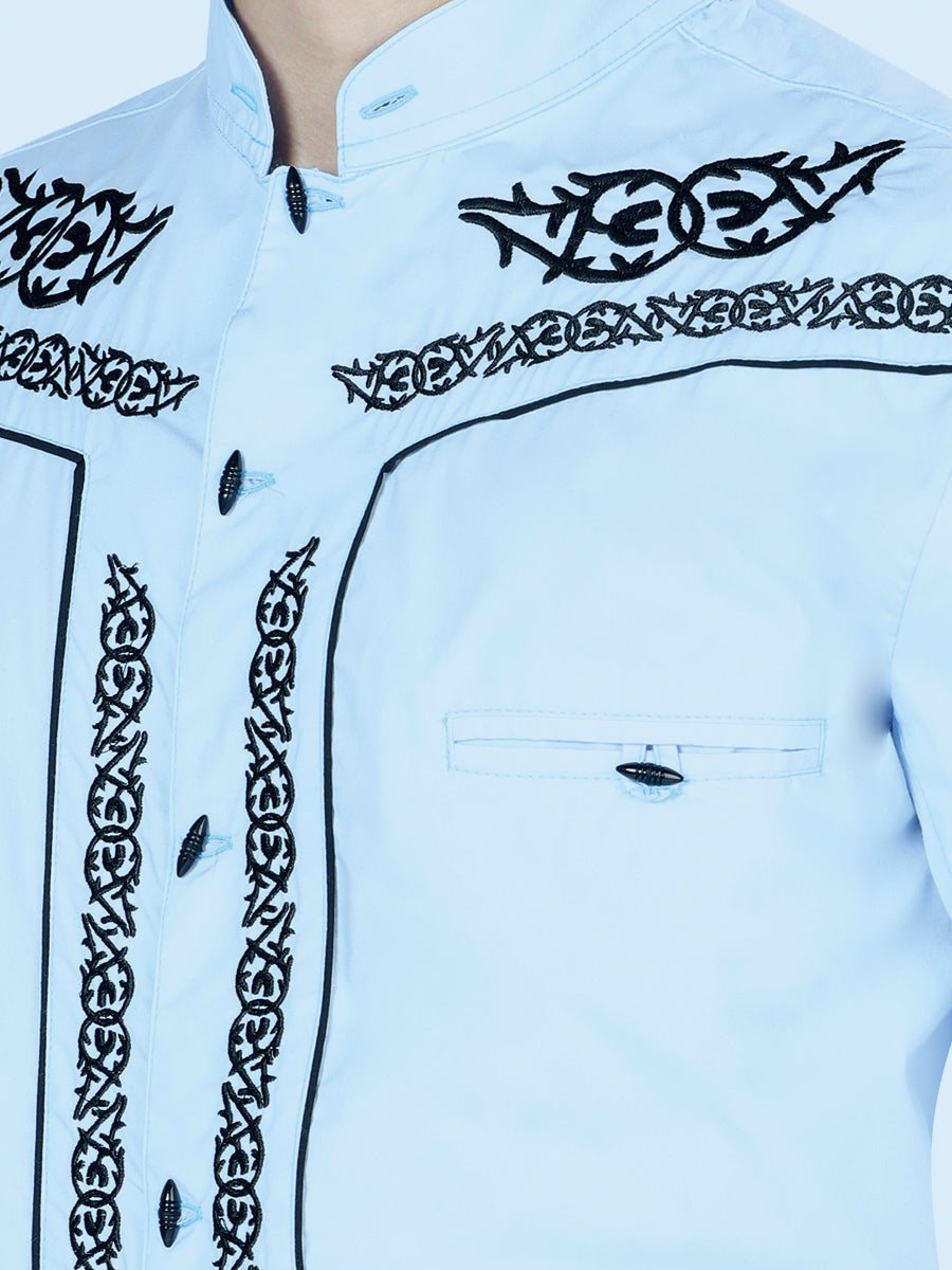 Mens El Señor de los Cielos Charro Embroidery Shirt Blue/Black 40785