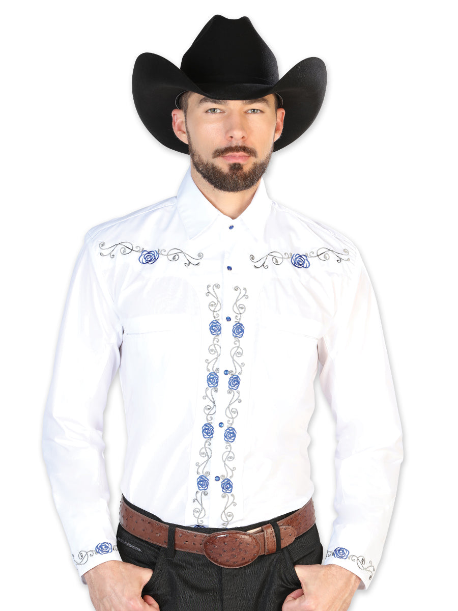El General Embroidery Western Shirt White/Blue 42938