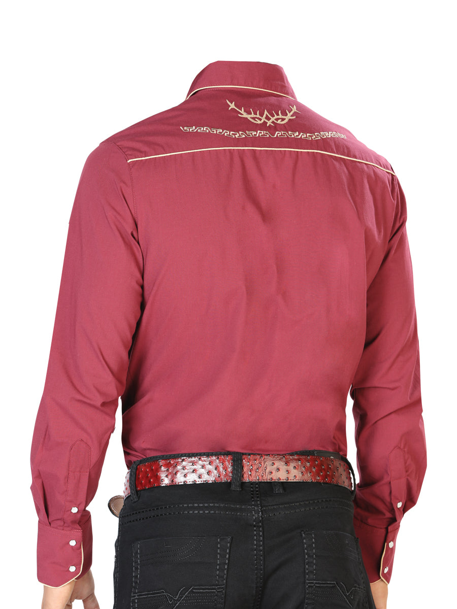 El General Embroidery Western Shirt Burgandy/Gold 42951