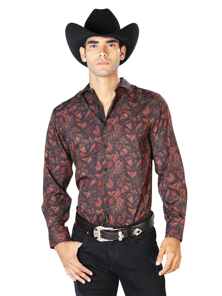 Camisa de manga larga negra y ladrillo 43541