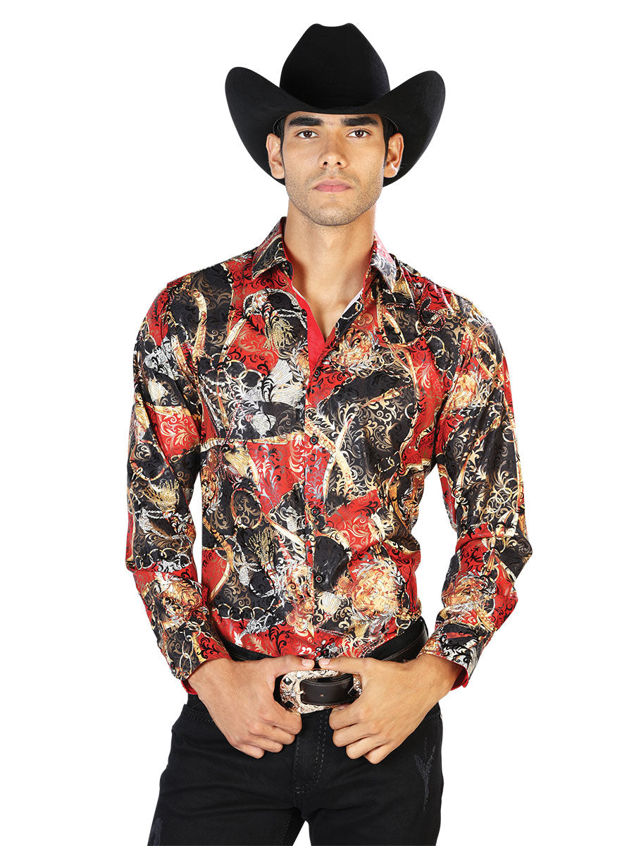 Camisa informal de manga larga negra y roja 43569