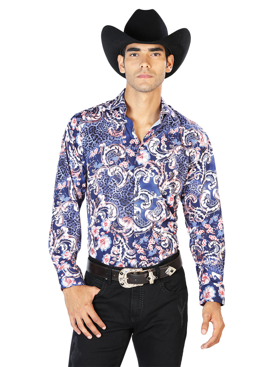 Camisa casual de manga larga azul marino 43577
