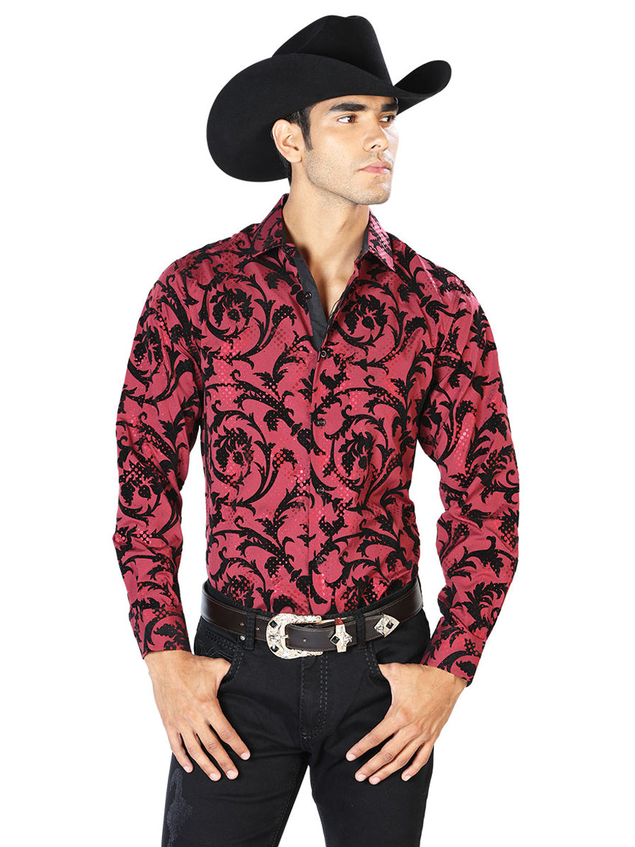 Camisa informal de manga larga color vino oscuro 43585