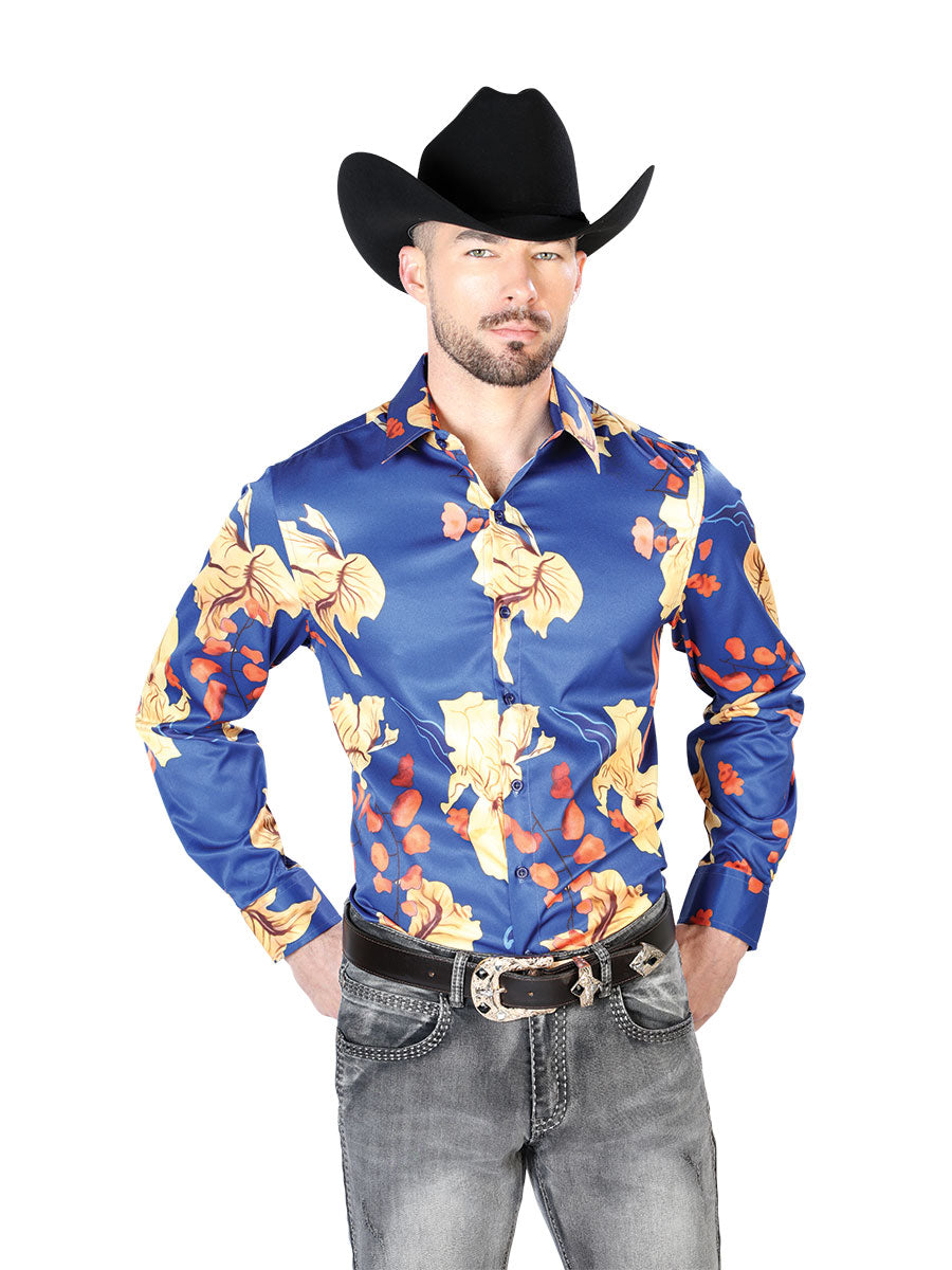Camisa casual azul de manga larga 43676