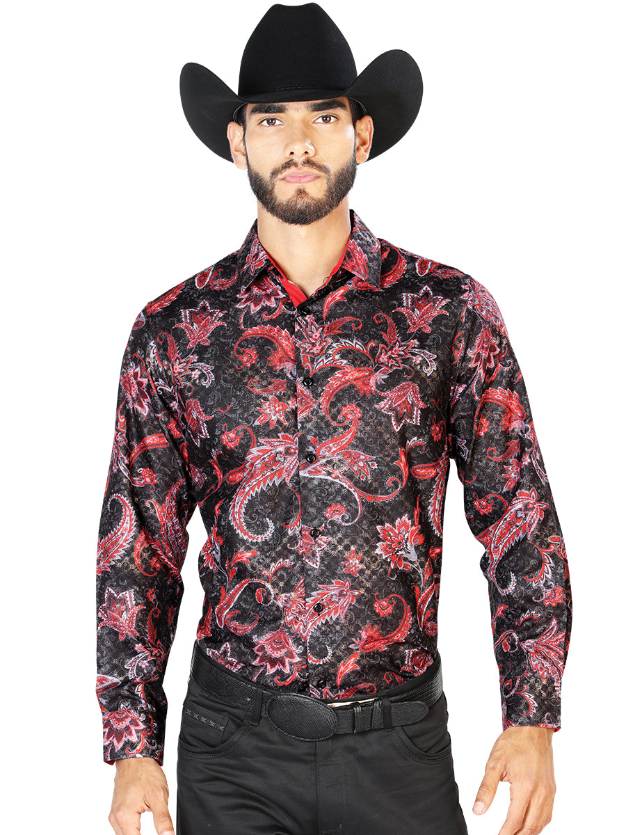Camisa informal de manga larga negra y roja 43804