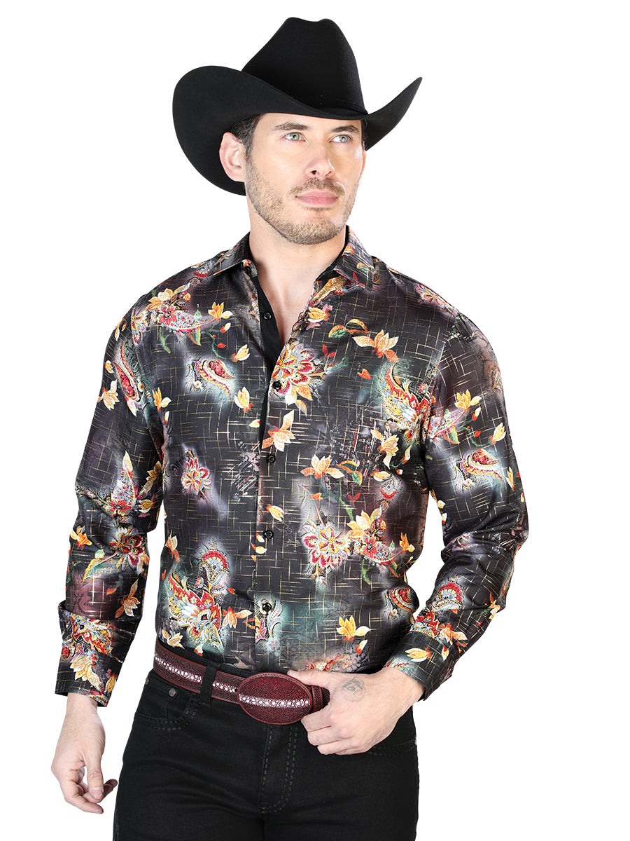Camisa casual de manga larga negra/multicolor 43813