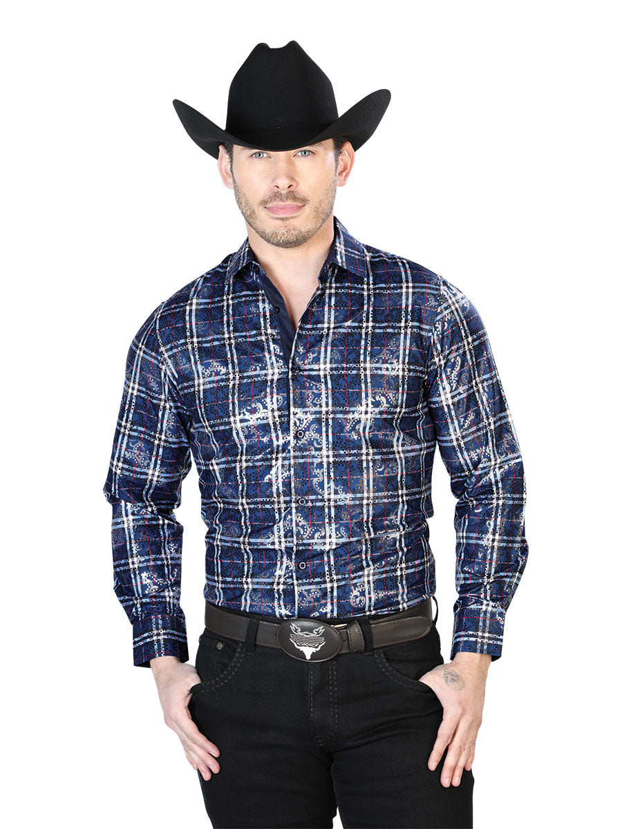 Camisa casual azul de manga larga 43821