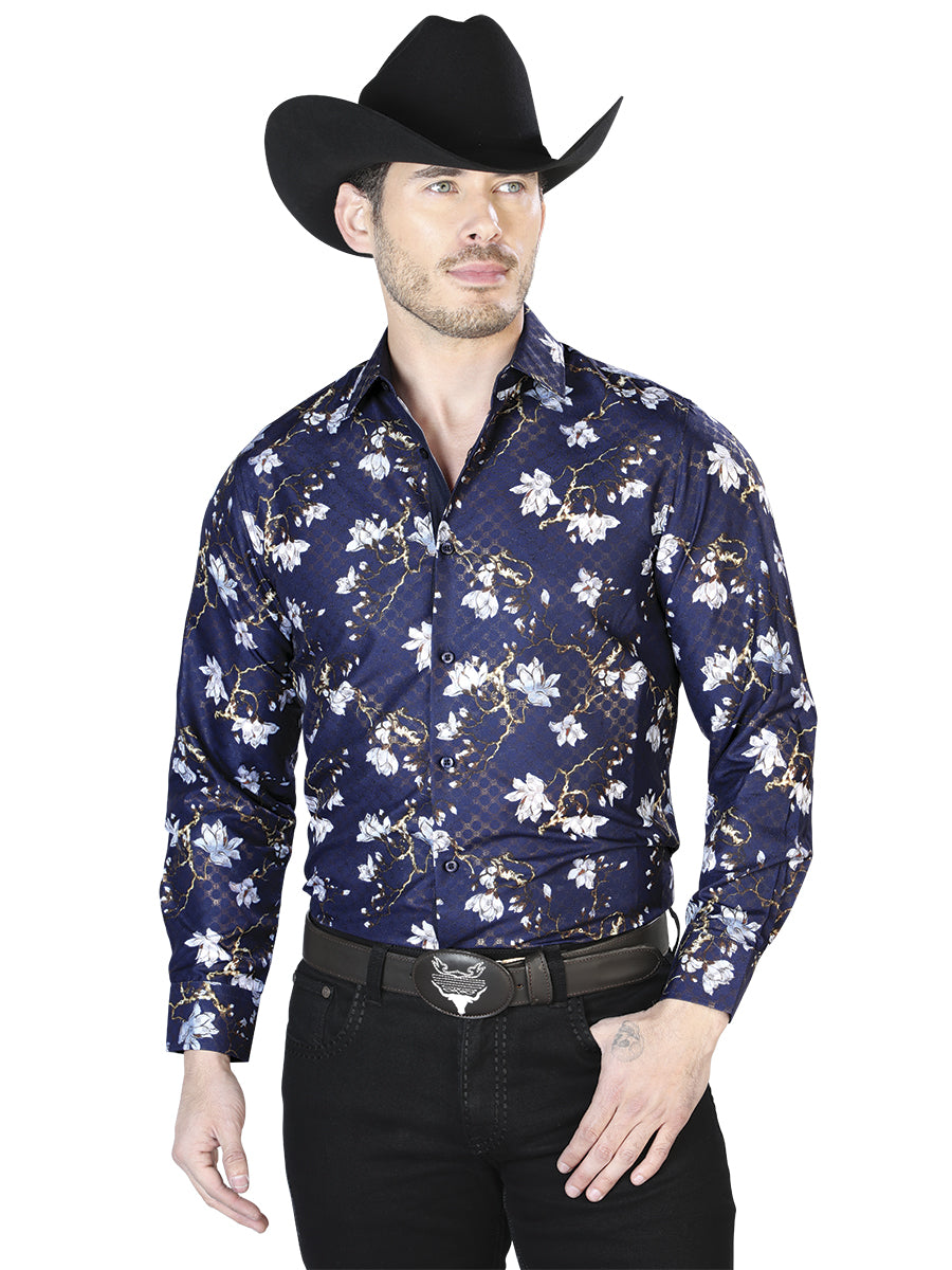 Camisa casual de manga larga azul marino 43822