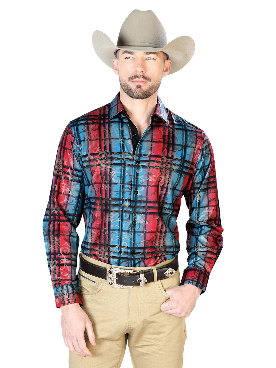 Camisa casual azul de manga larga 43851