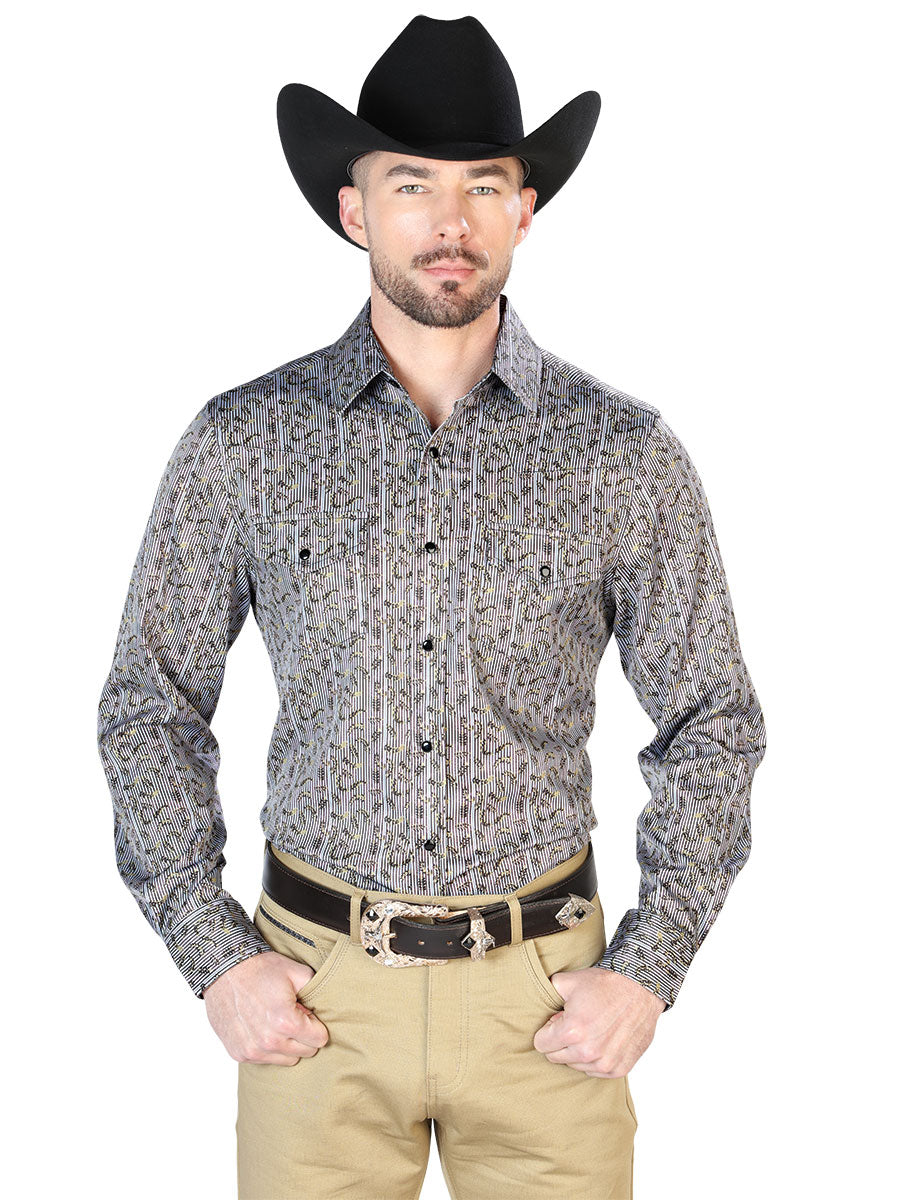 Camisa informal gris de manga larga 43931