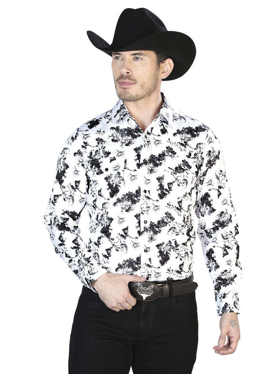 Camisa informal de manga larga blanca y negra 43952