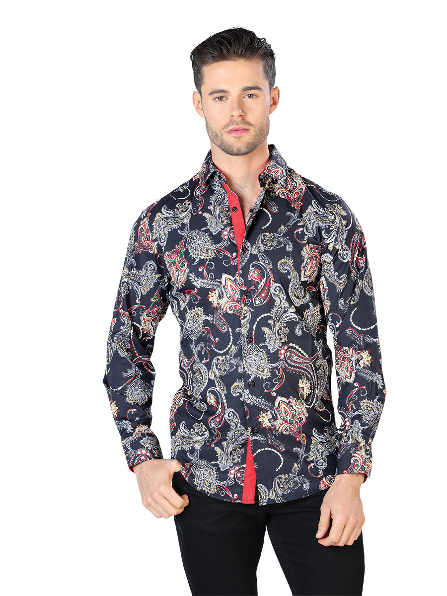 Camisa casual negra de manga larga 44049