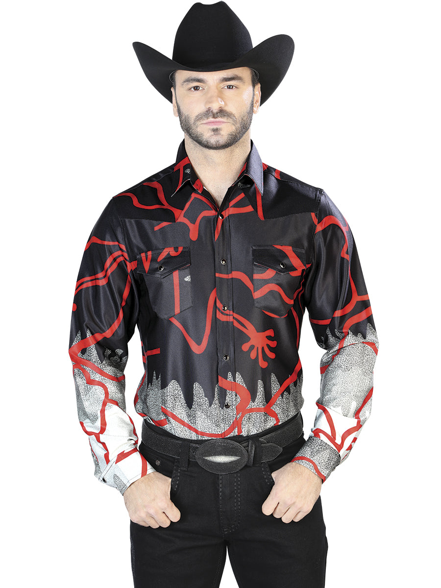 Camisa casual de manga larga negra y roja 44074