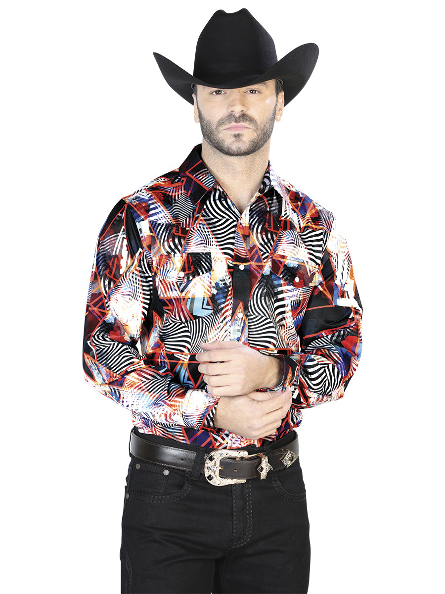 Camisa informal de manga larga burdeos/blanca 44084