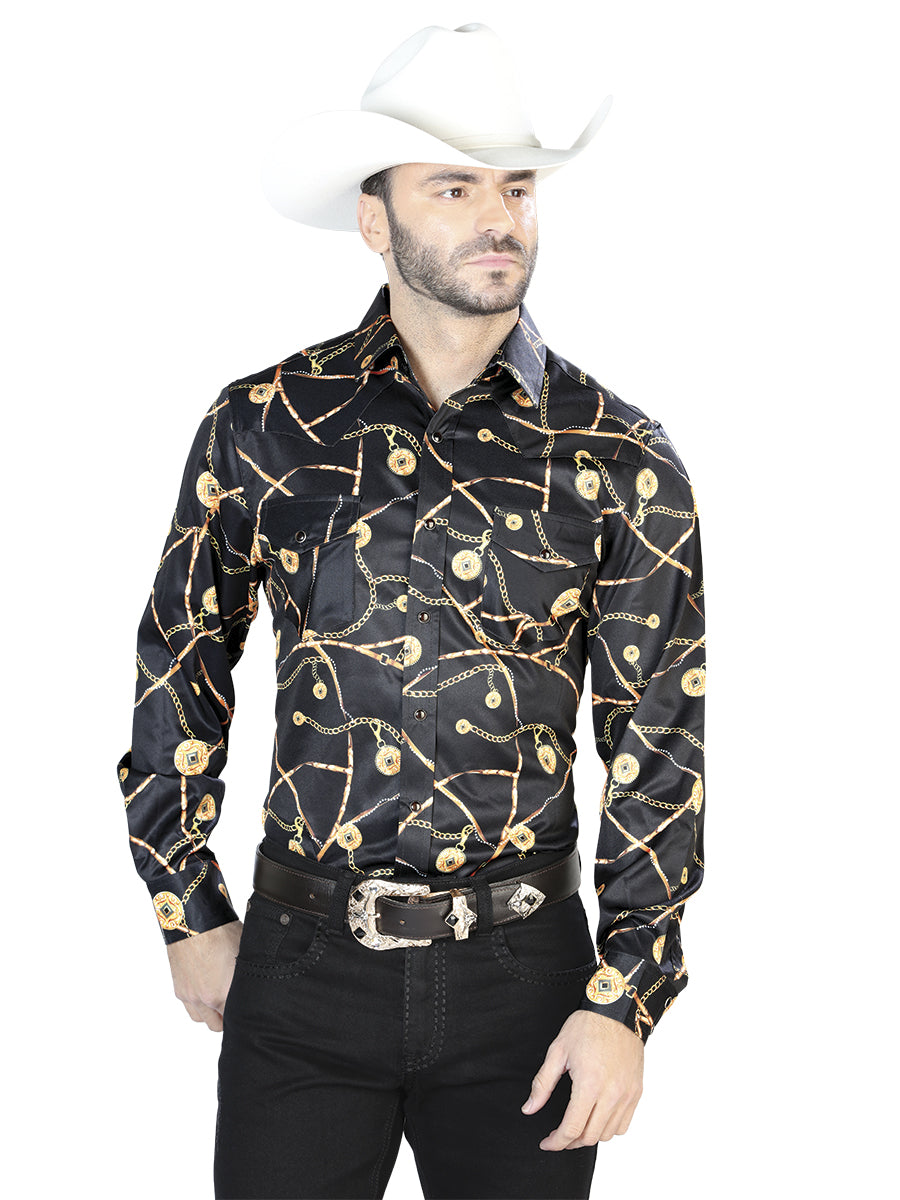 Camisa casual negra de manga larga 44087