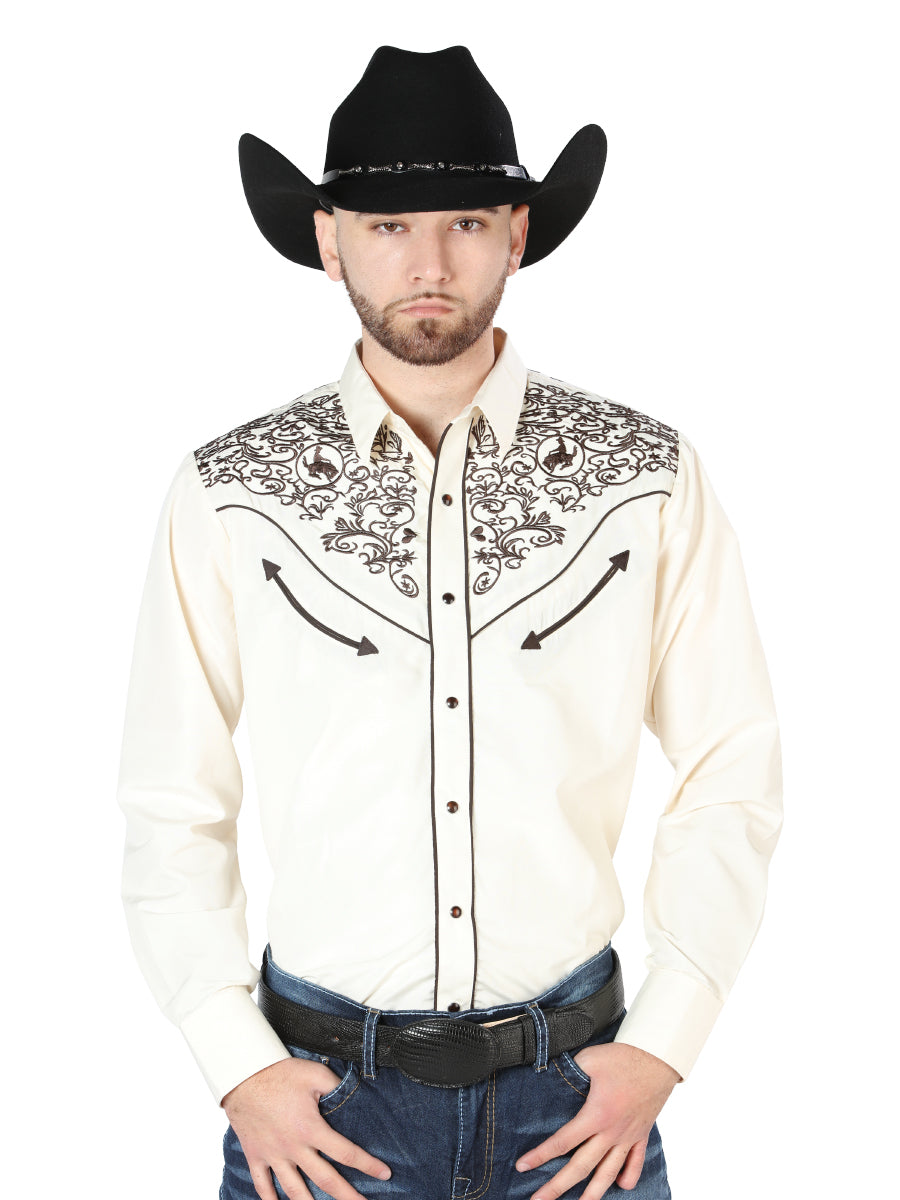 El Señor de los Cielos Embroidery Shirt Beige/Black 44189