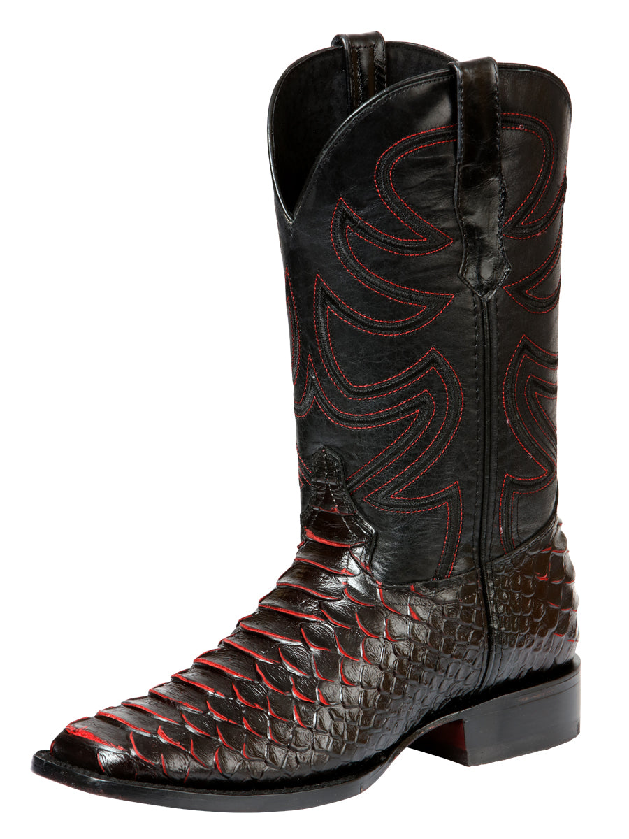 Bota de rodeo El General para hombre, imitación de pitón, negra y roja, 45565
