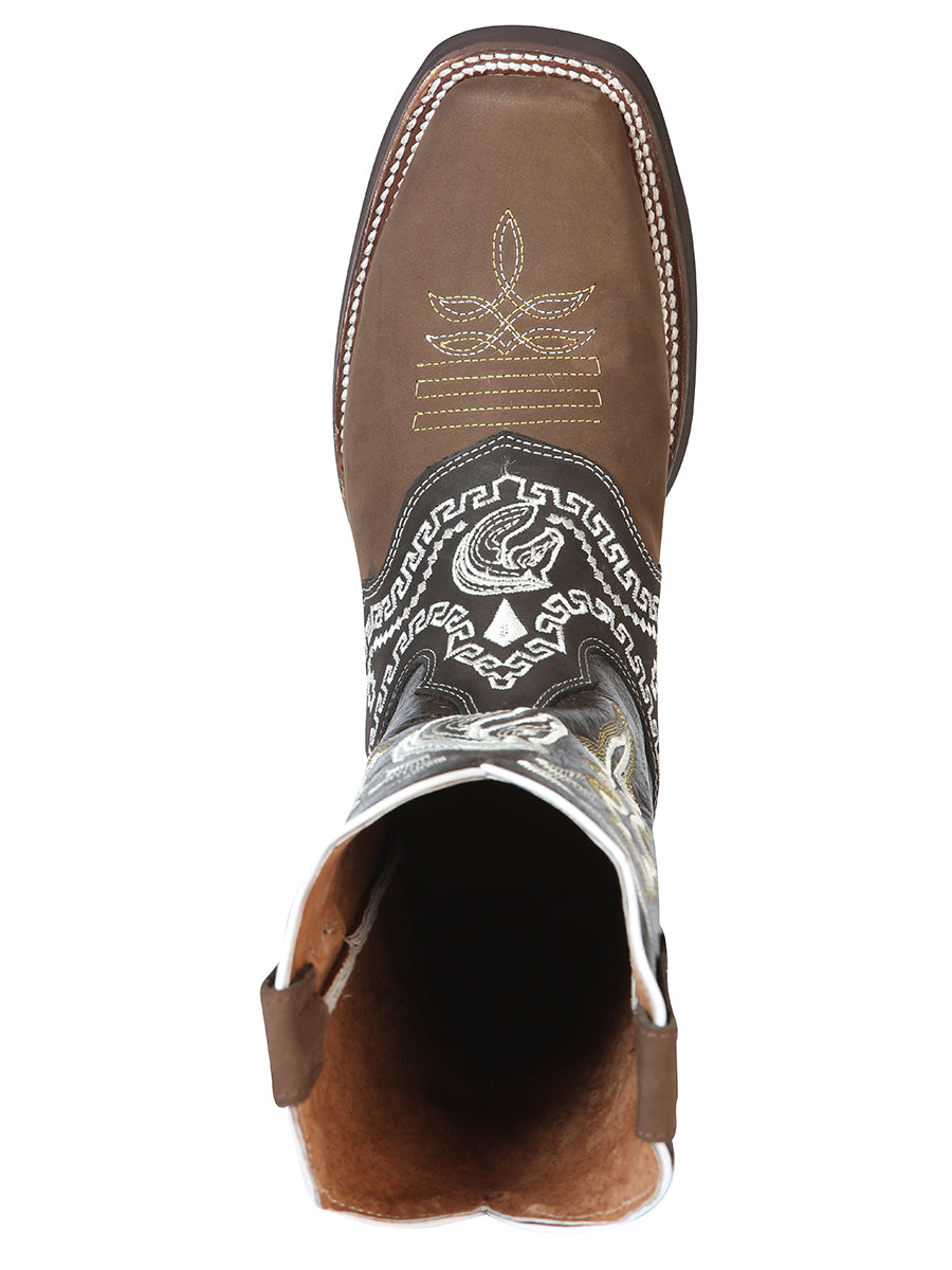 Bota de Rodeo El General - Nobuck Marrón Oscuro con Bordado 51117