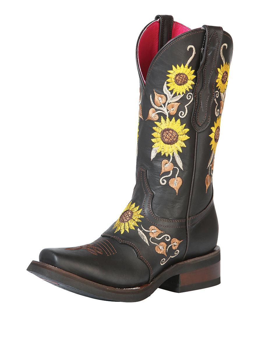 Bota de rodeo El General para mujer - Marrón oscuro/Girasoles 51149