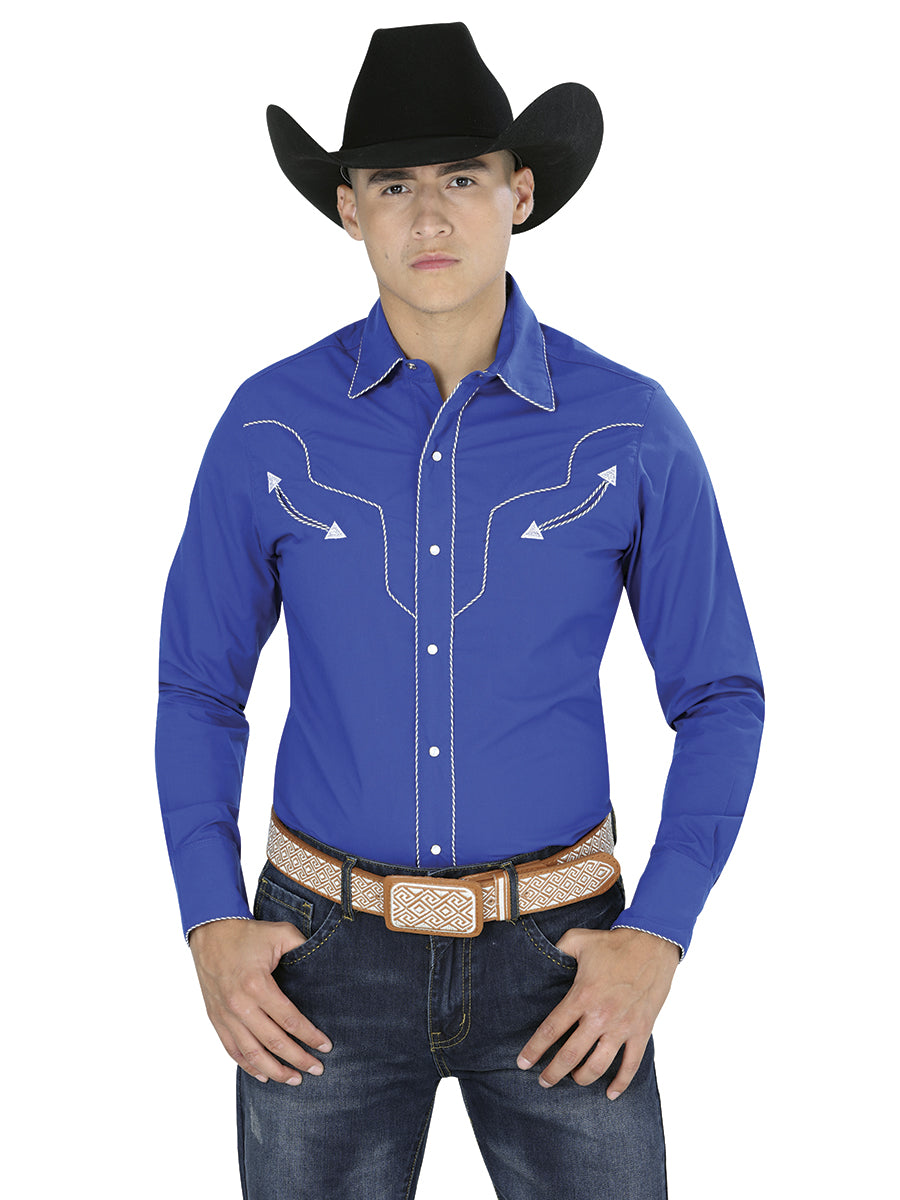 Camisa de manga larga estilo western azul marino 123918