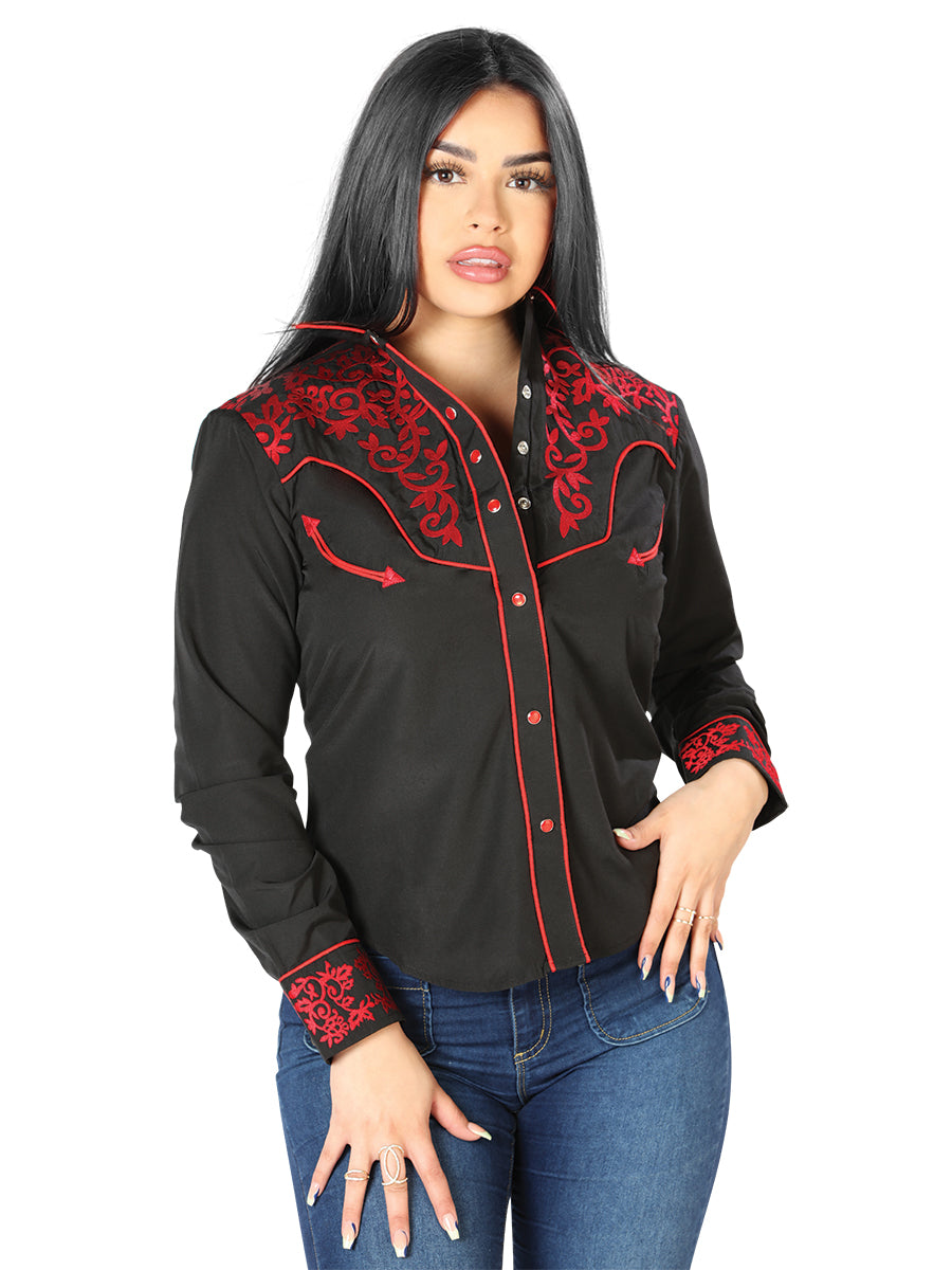 Blusa negra bordada estilo occidental para mujer 126668