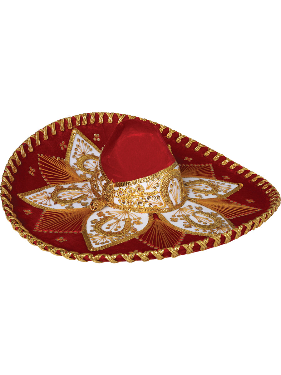 Sombrero Charro Mexicano Adulto Terciopelo Rojo/Dorado 600767