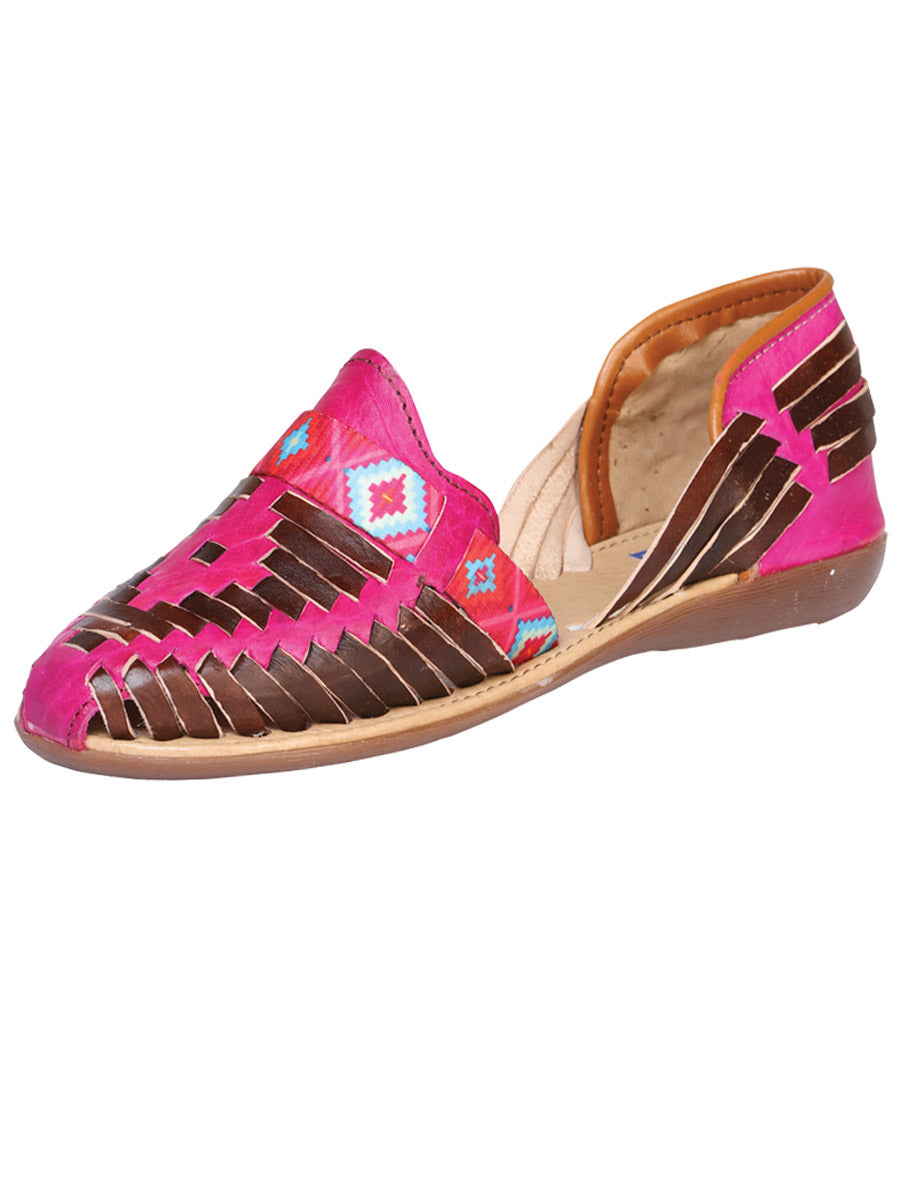 Mexican Artisanal Sandals Leather Fuchsia/Brown 601943