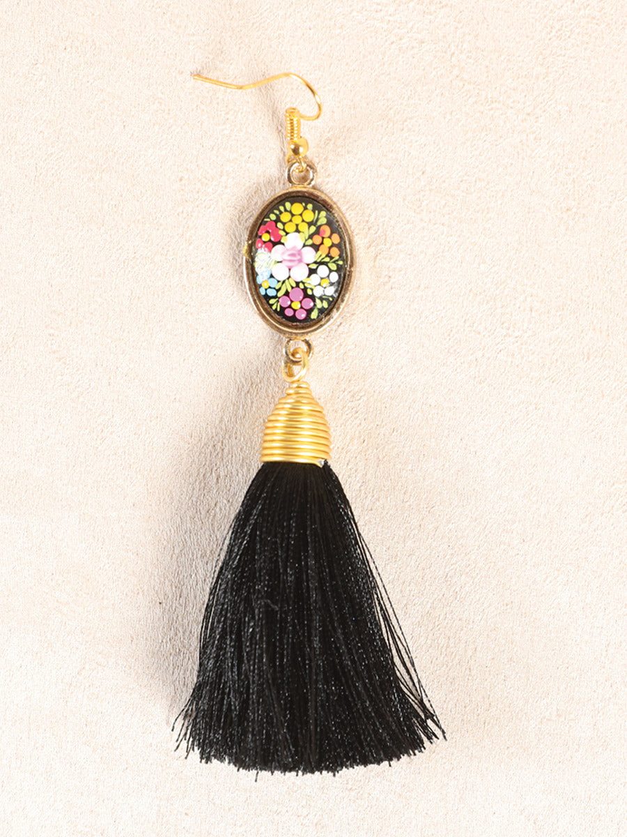 Pendientes artesanales pintados a mano negros 602168