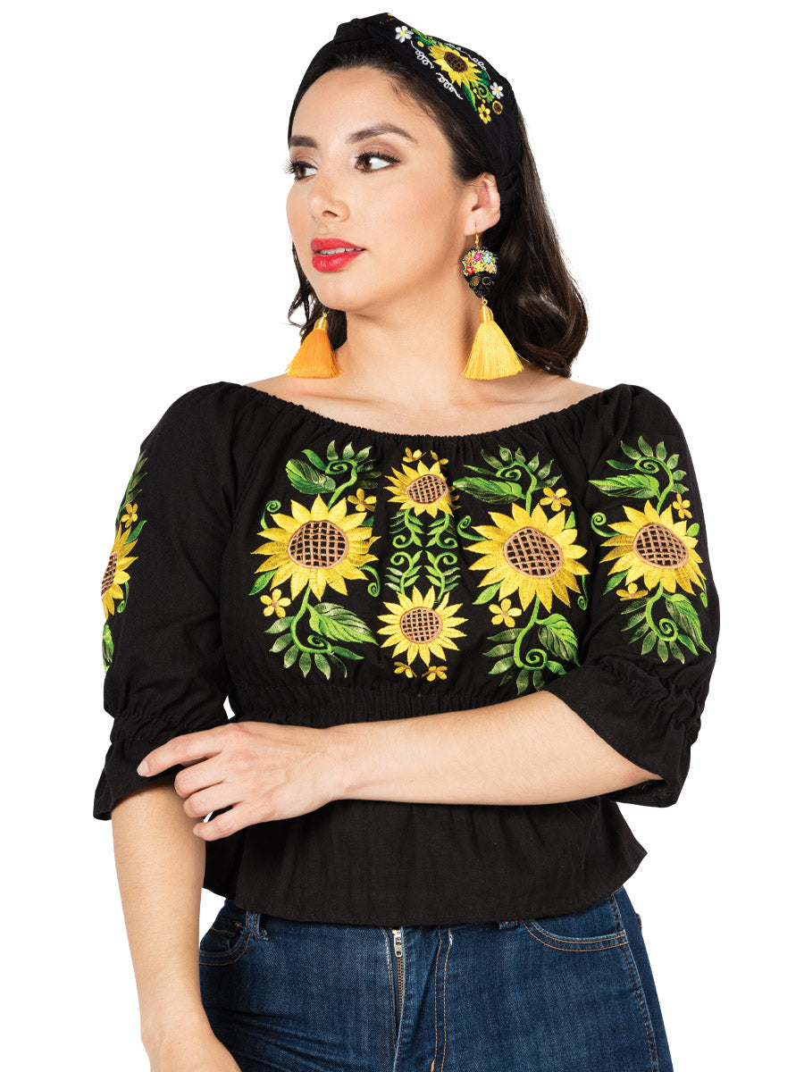 Blusa Bordada Artesanal 100% Algodón Negra 603047