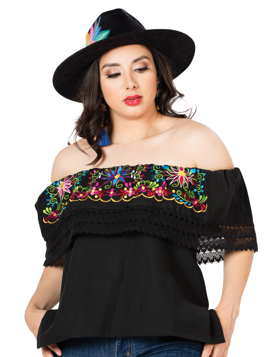 Blusa Bordada Artesanal 100% Algodón Negra 603053