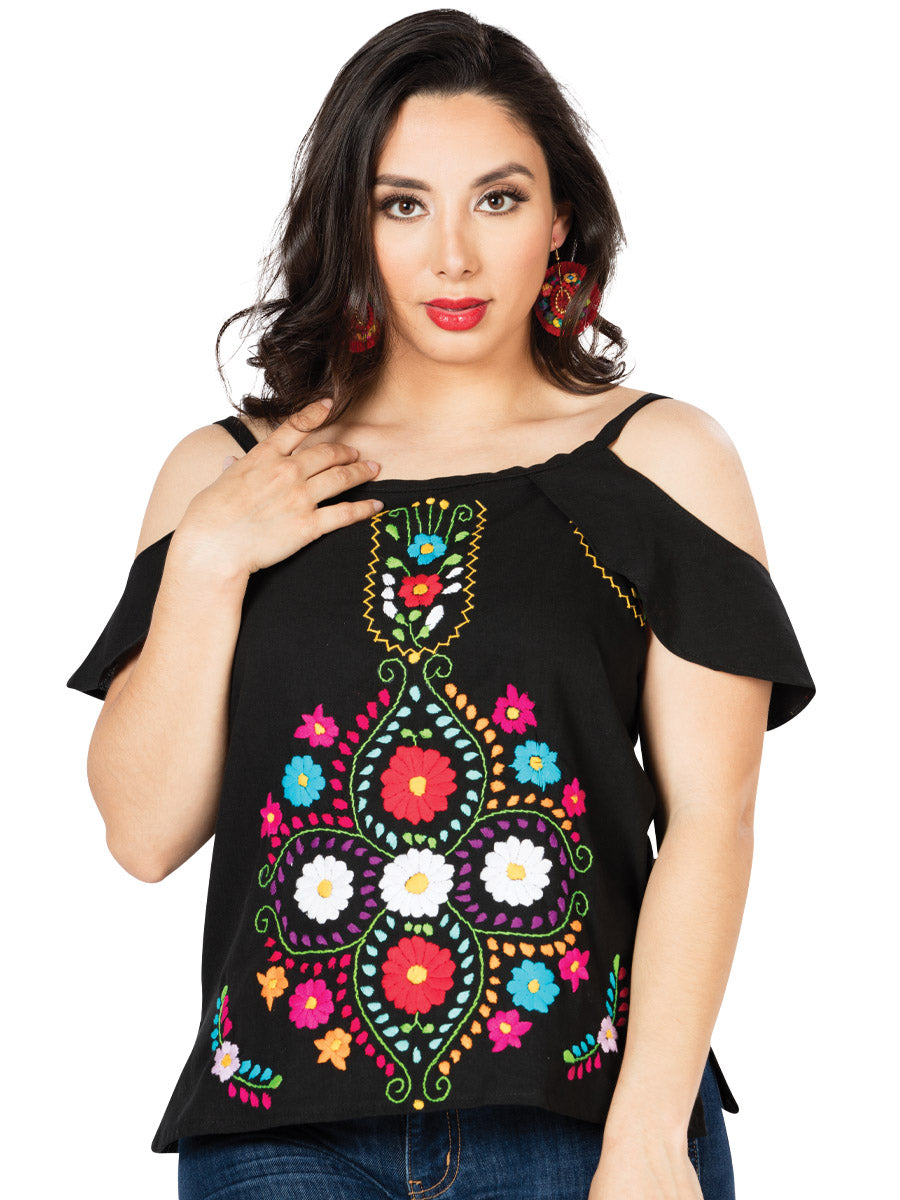 Blusa Bordada Artesanal 100% Algodón Negra 603068