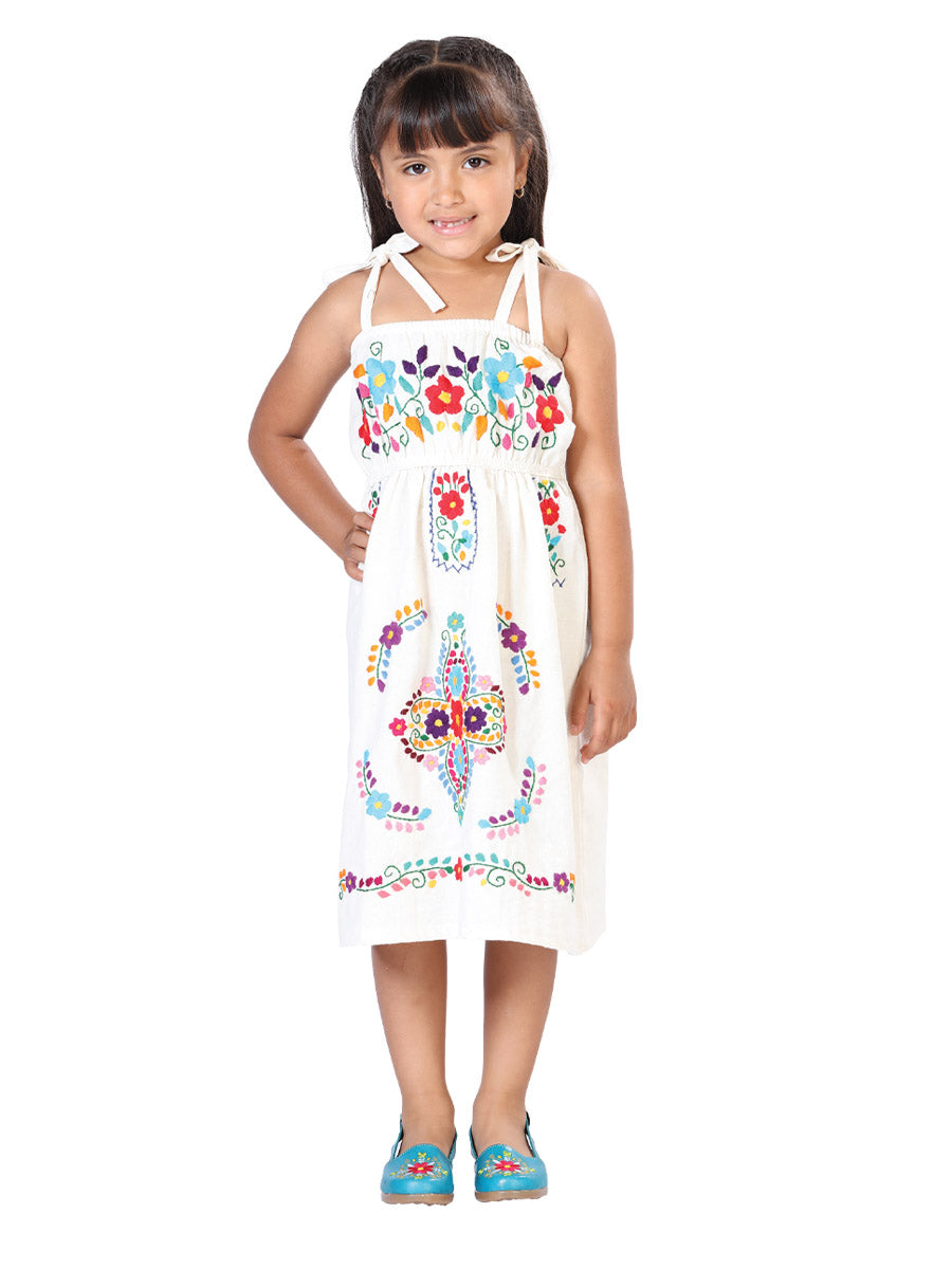 Vestido Bordado Artesanal 100% Algodón Beige 603078