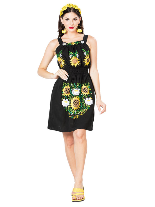 Artisanal Embroidered Dress 100% Cotton Black 603101