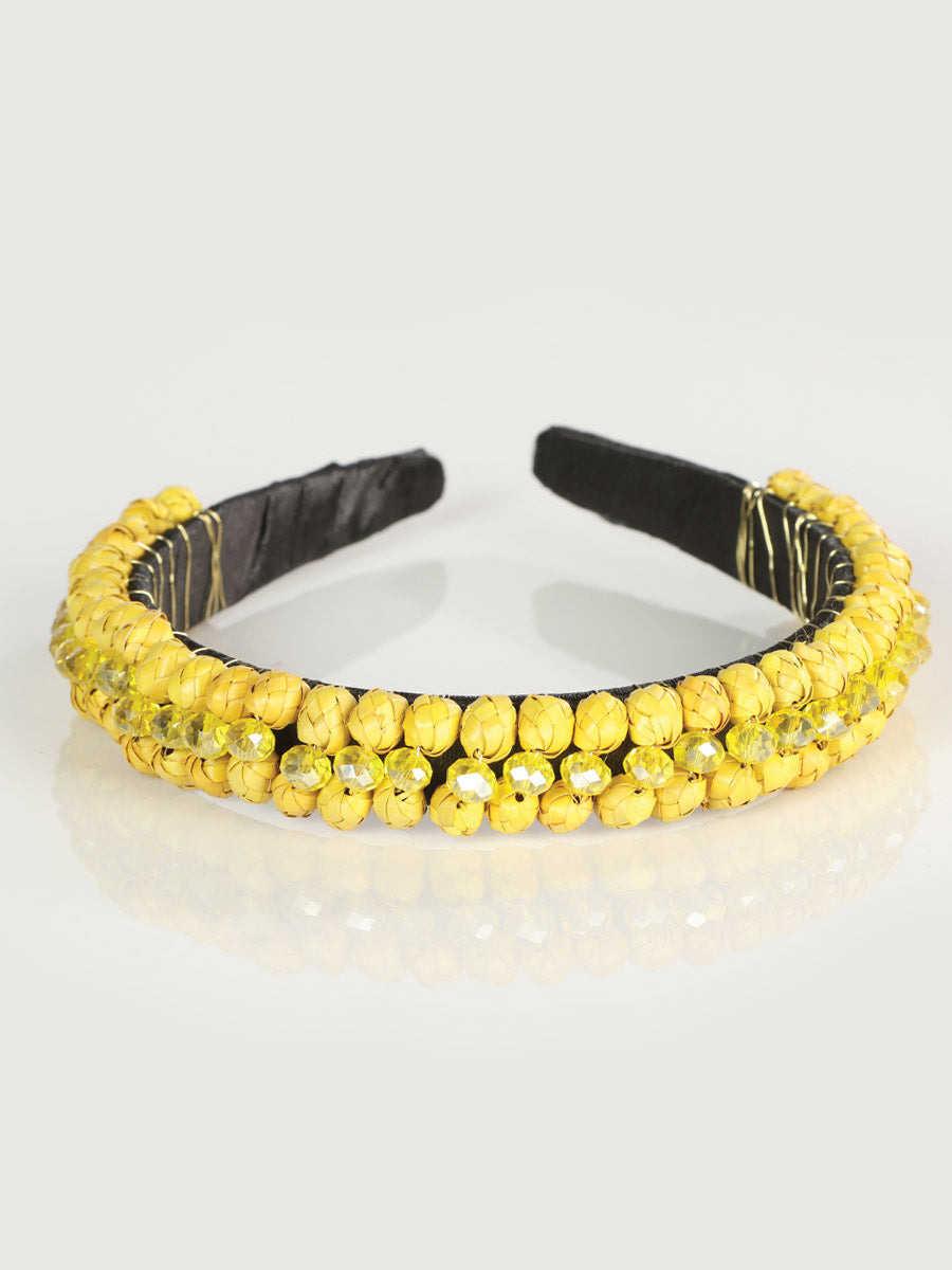 Diadema artesanal hecha a mano 100% hoja de palma amarilla 603272