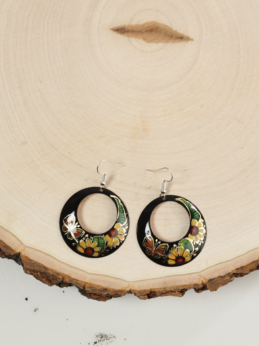 Aretes artesanales pintados a mano de 1 pulgada de cobre negro 603448