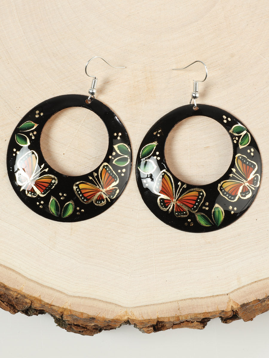 Pendientes artesanales pintados a mano de 2" de cobre negro 603450