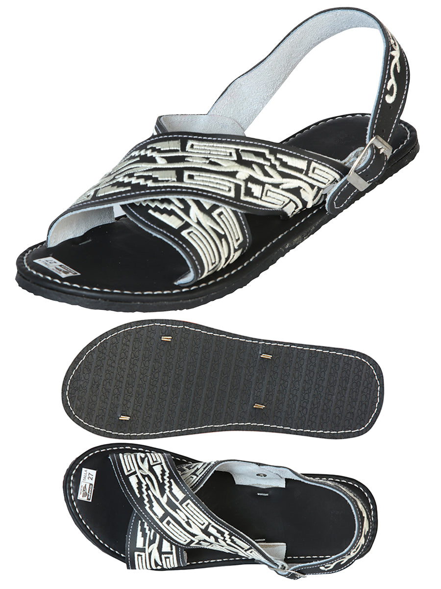 Sandalias Artesanales Mexicanas 50% Piel, 50% Sintético Negro 603786