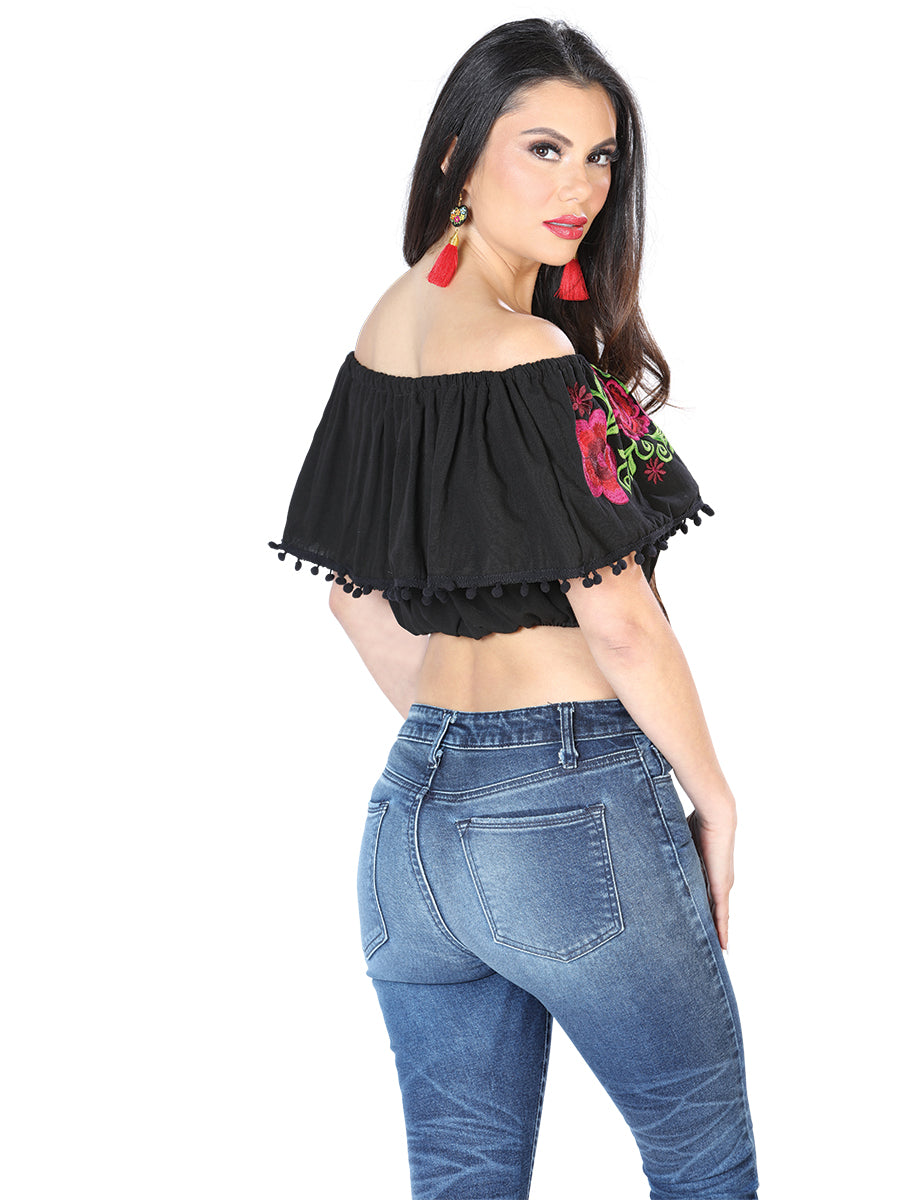 Blusa Bordada Artesanal 100% Algodón Negra 603912