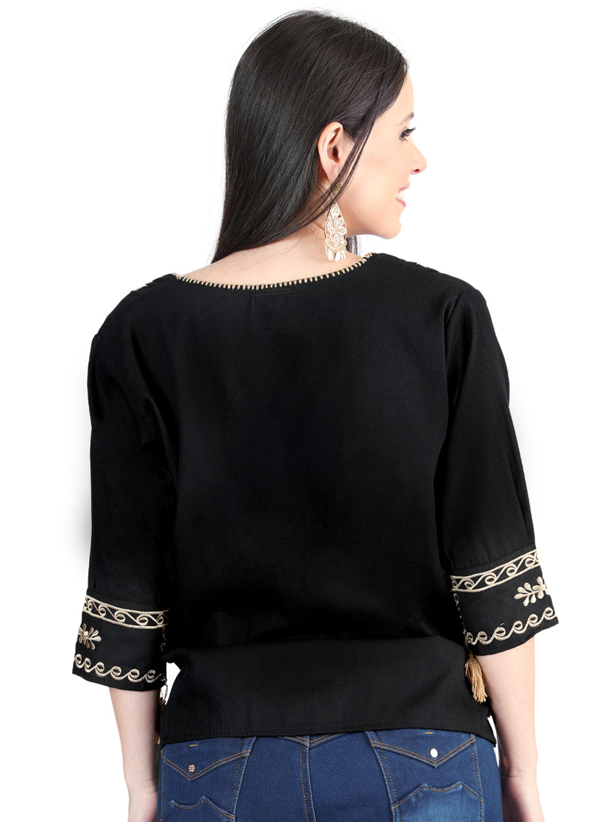Blusa Bordada Artesanal 100% Algodón Negra 603960