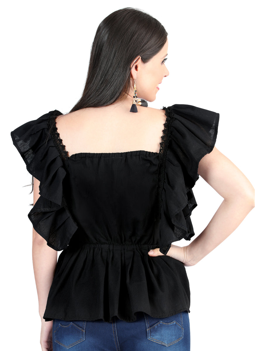 Blusa Bordada Artesanal 100% Algodón Negra 603966