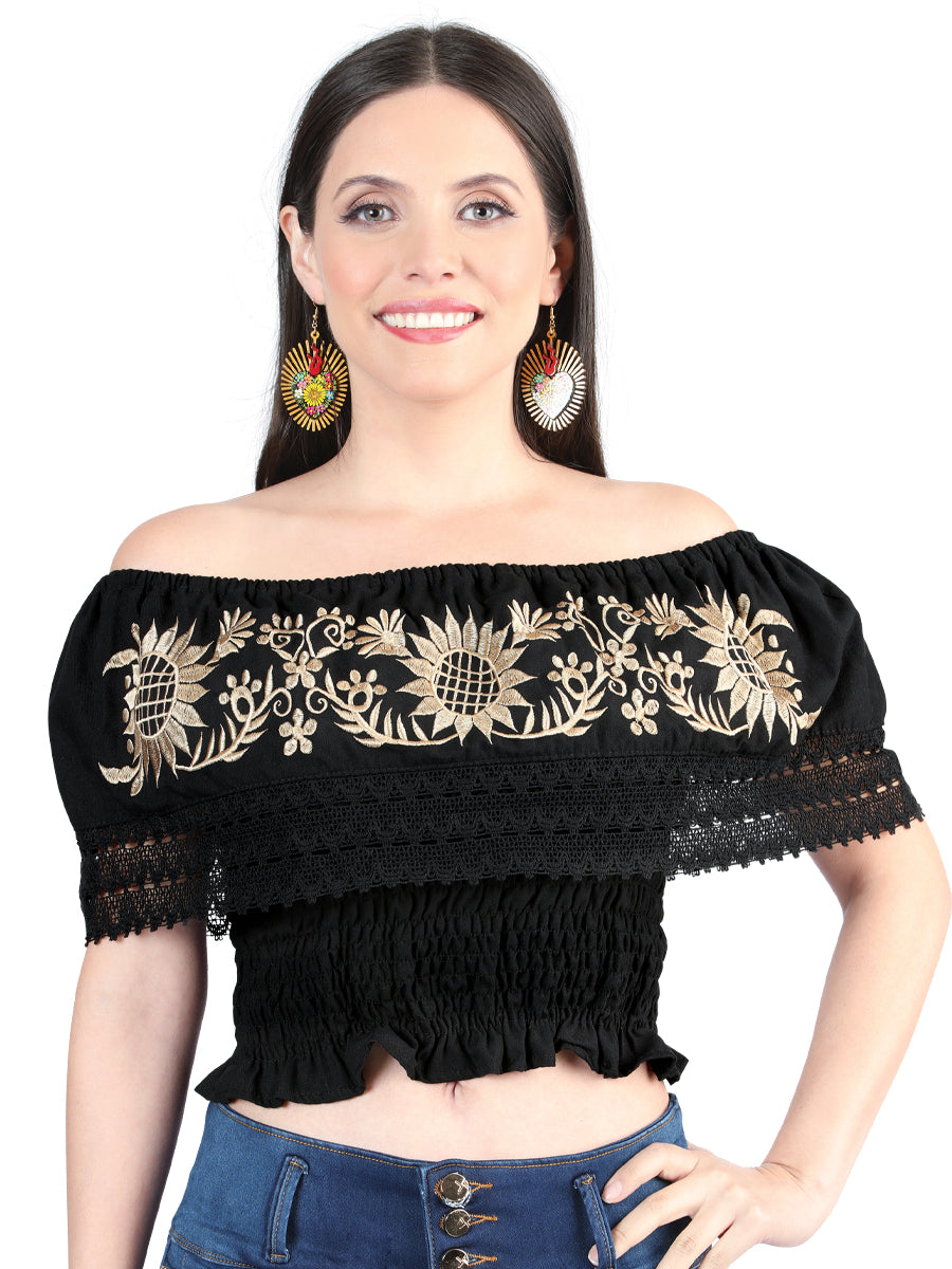 Blusa Bordada Artesanal 100% Algodón Negra 603969