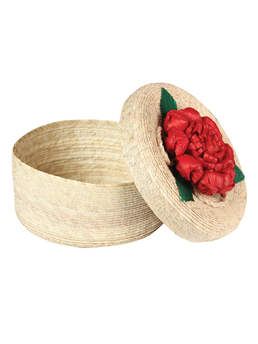 Artisanal Tortilla Warmer 100% Palm Leaf Red Flower 604110