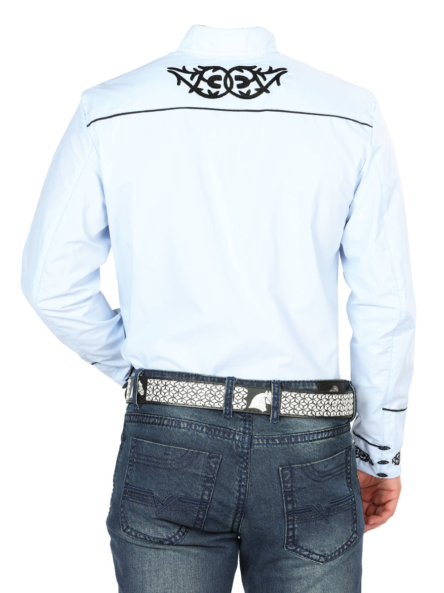 Mens El Señor de los Cielos Charro Embroidery Shirt Blue/Black  40785