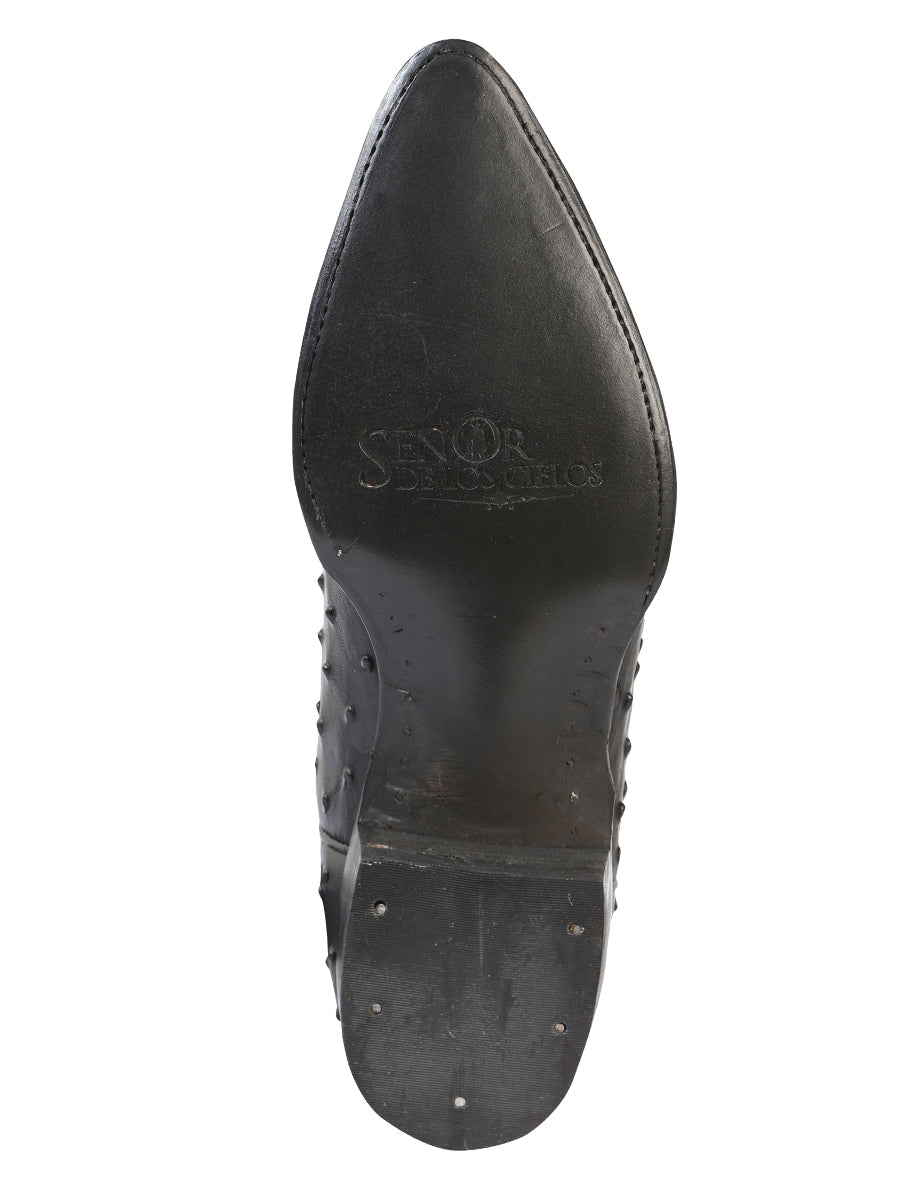El Señor de los Cielos Men’s Western Boots - Imitation Ostrich  Leather - Black 40836