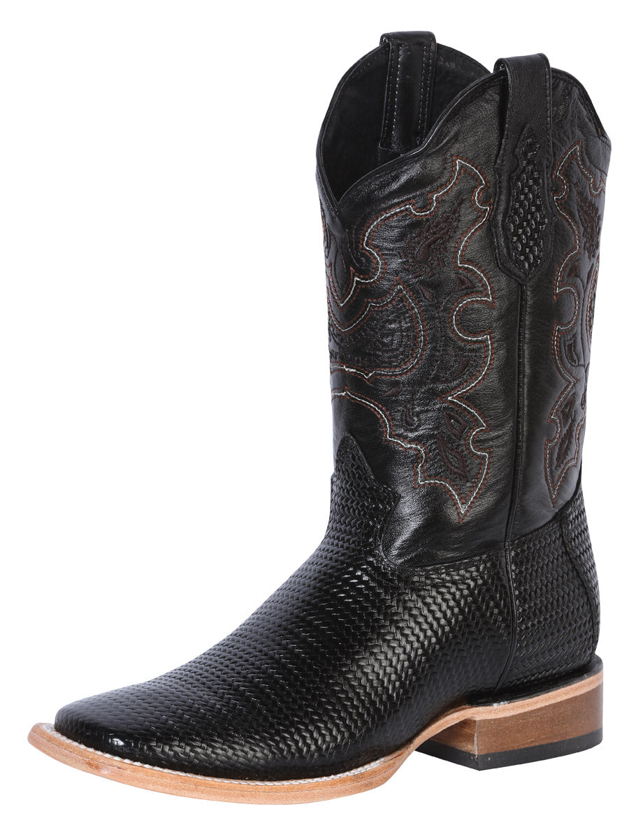 El General Men’s Rodeo Boot - Embossed Woven Leather - Black  41790