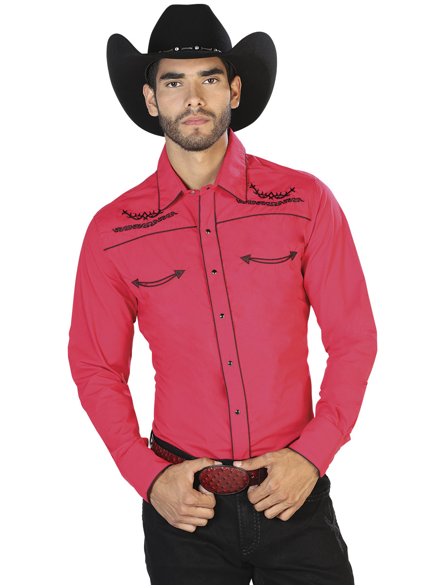 Camisa roja de manga larga estilo western 42952