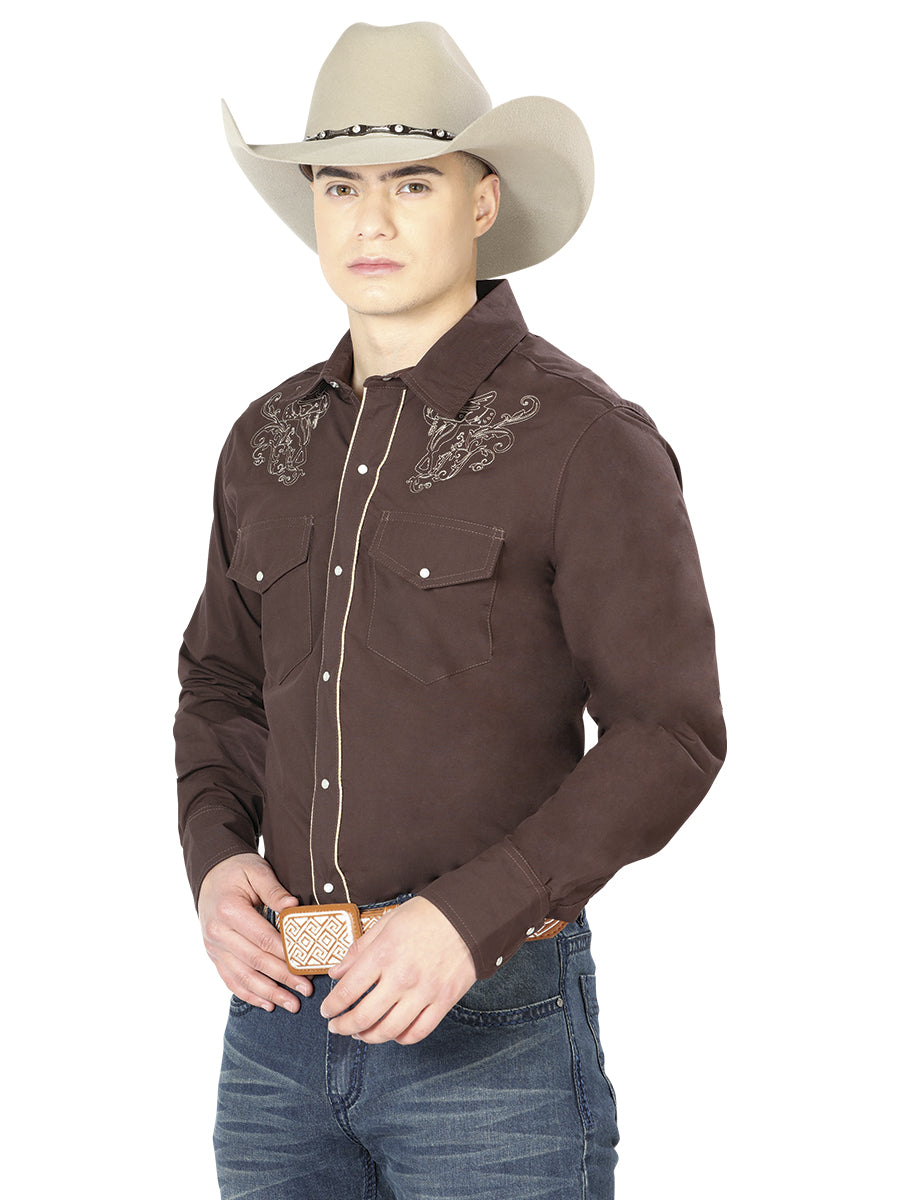 Camisa vaquera marrón de manga larga 42953