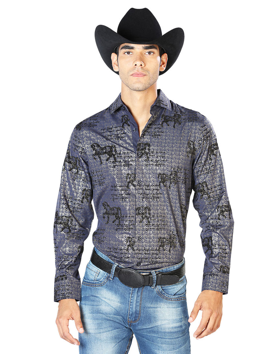 Camisa informal de manga larga azul marino 43598