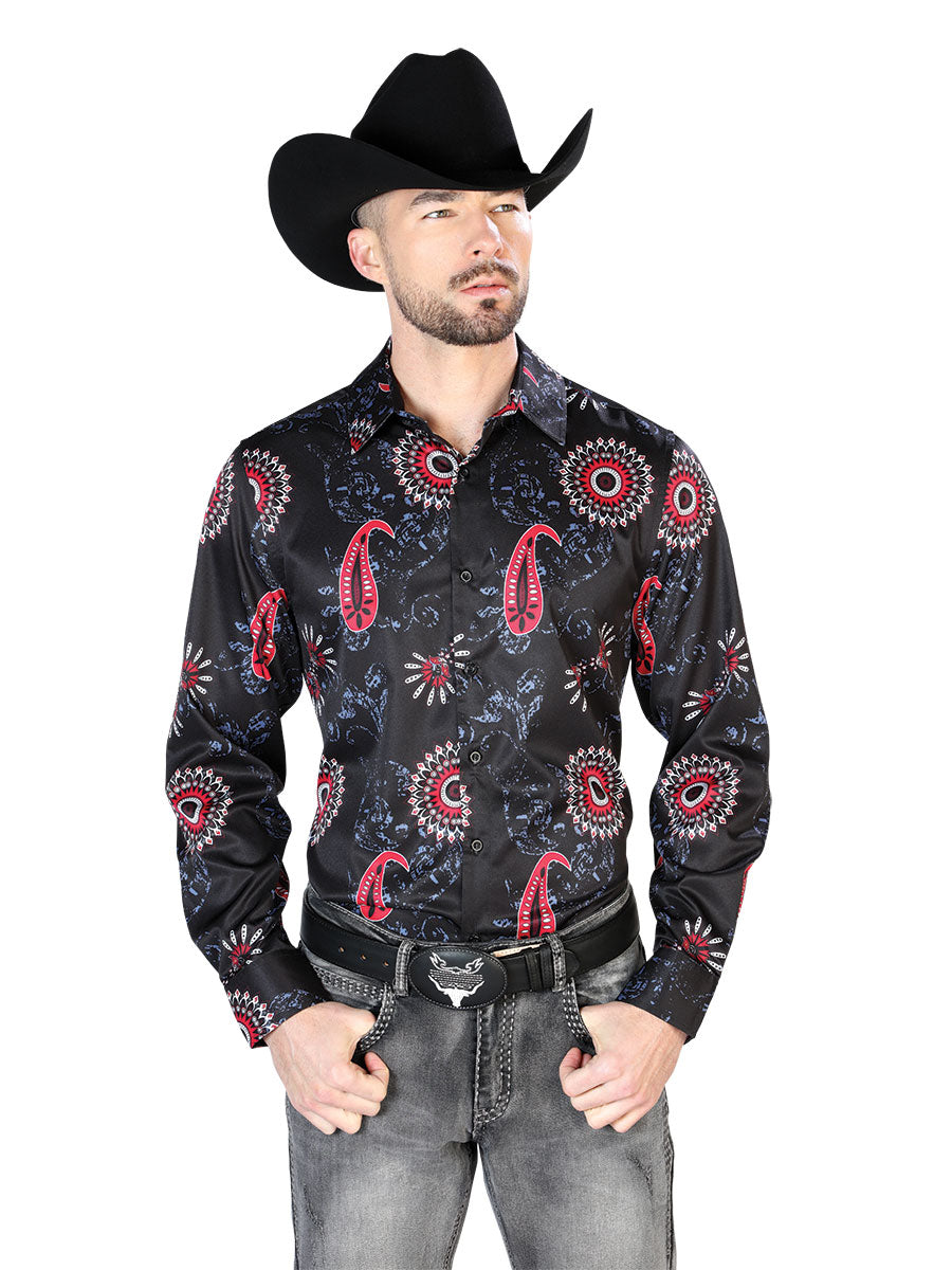 Black Red Casual Long Sleeve Shirt 43673