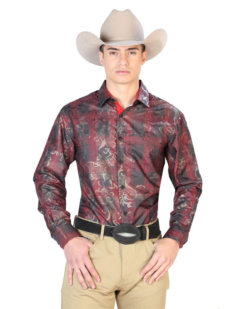 Camisa informal roja de manga larga 43795